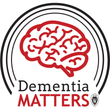 dementia matters podcast logo consists of a brain icon surrounded by radio waves