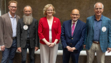 Pictured from left to right: Sterling Johnson, Phd, Henrik Zetterberg, MD, PhD, Cynthia Carlsson, MD, MS, Sanjay Asthana, MD, Hartmuth Kolb, PhD.